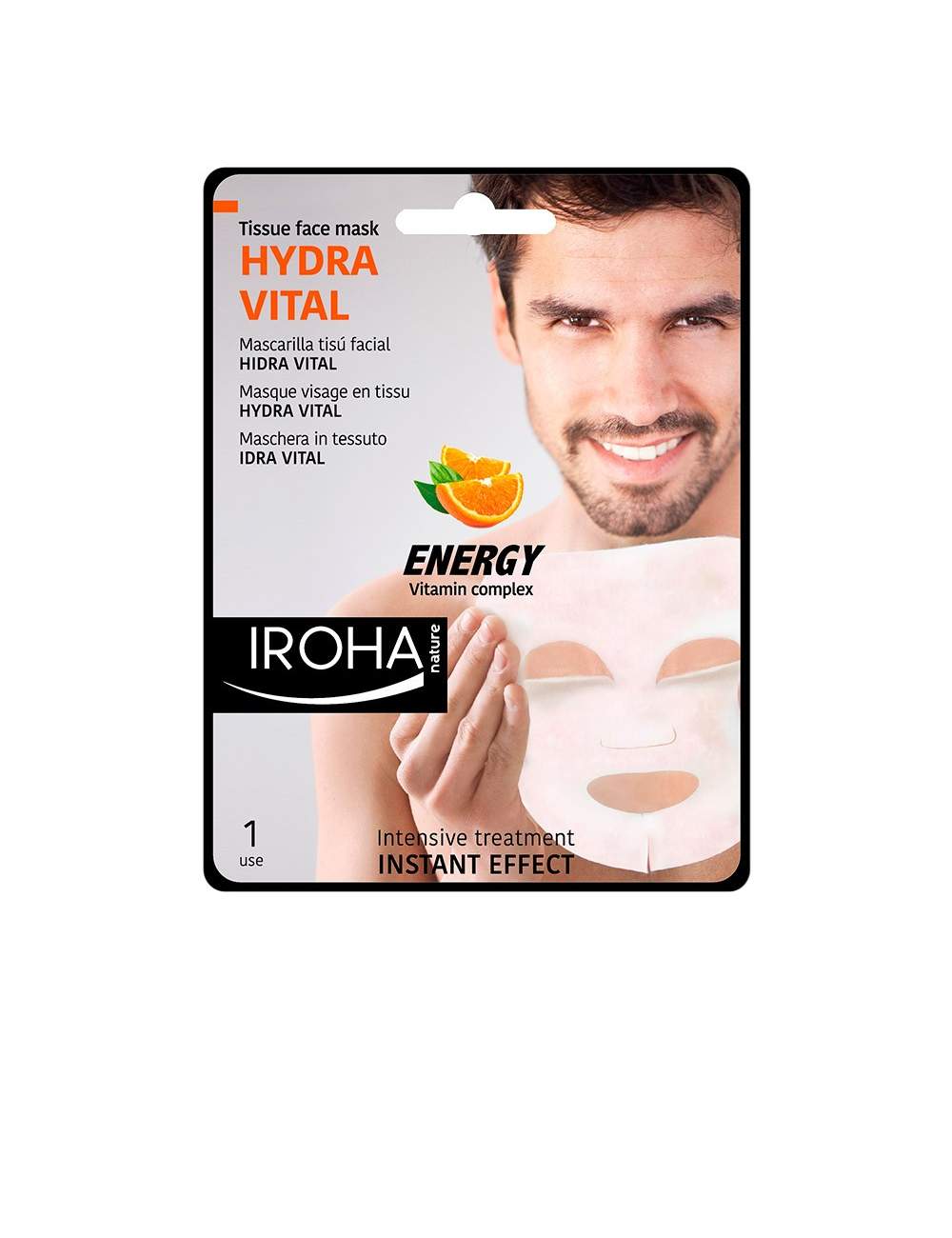 Mascarilla Facial Natural con Vitamina C para hombres Tisú. Hidravital. Iroha Nature. Mascarilla Facial Natural con Vitamina C para hombres Tisú. Hidravital. Iroha Nature.